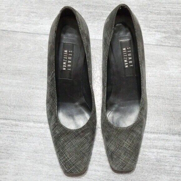 Stuart Weitzman Vintage Metallic Gray Square Toe Heels Women's 9 - Picture 2 of 8